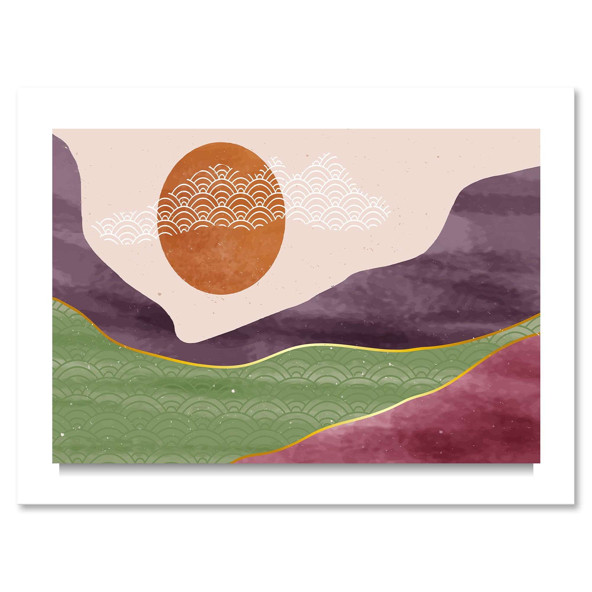 Designart ' Abstract Landscapes With Mountain River and Moon ' Modern Canvas Wall Art Print