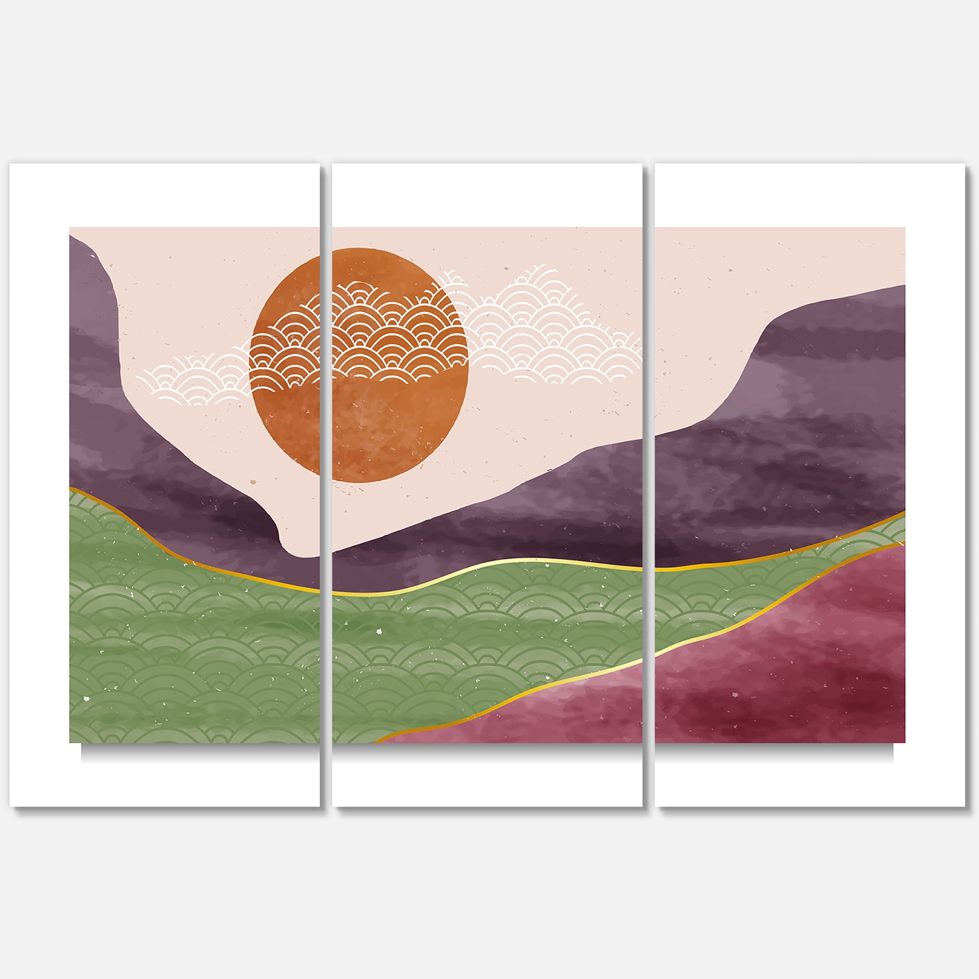 Designart ' Abstract Landscapes With Mountain River and Moon ' Modern Canvas Wall Art Print