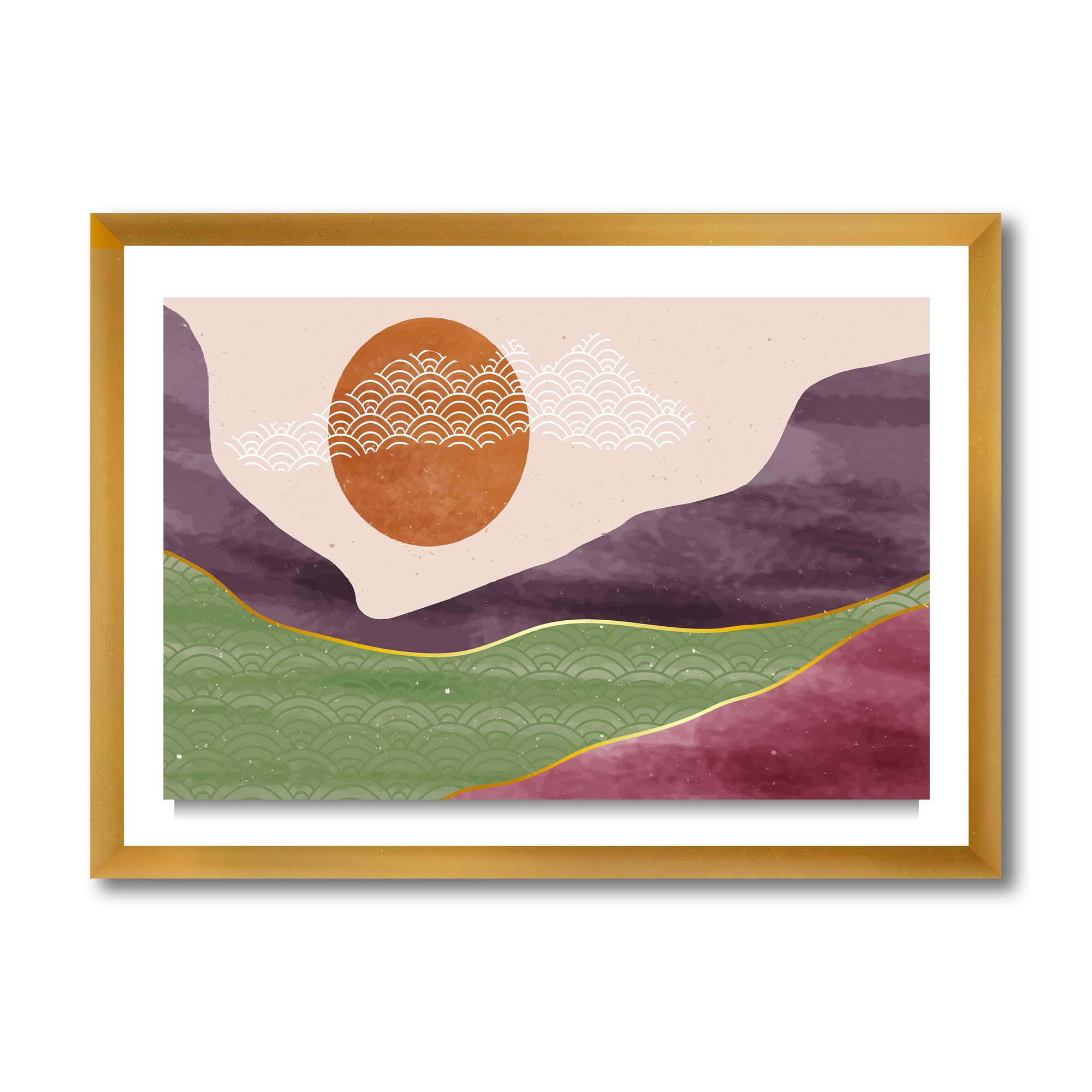 Designart 'Abstract Landscapes With Mountain River and Moon' Modern Framed Art Print