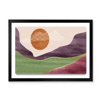 Designart 'Abstract Landscapes With Mountain River and Moon' Modern Framed Art Print