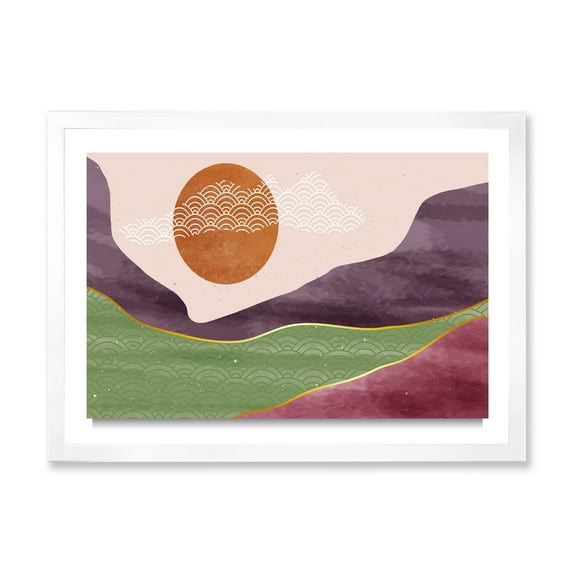 Designart 'Abstract Landscapes With Mountain River and Moon' Modern Framed Art Print