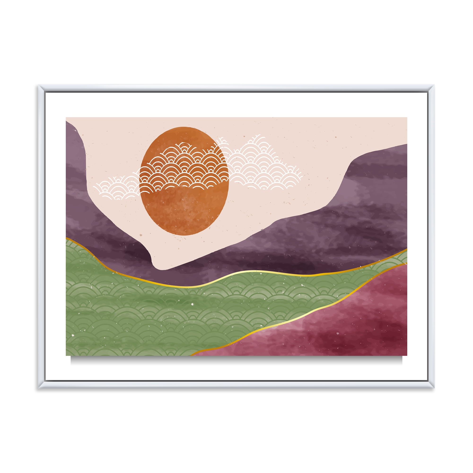 Designart 'Abstract Landscapes With Mountain River and Moon' Modern Framed Canvas Wall Art Print