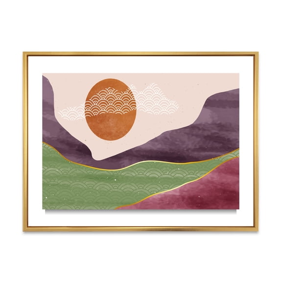 Designart 'Abstract Landscapes With Mountain River and Moon' Modern Framed Canvas Wall Art Print