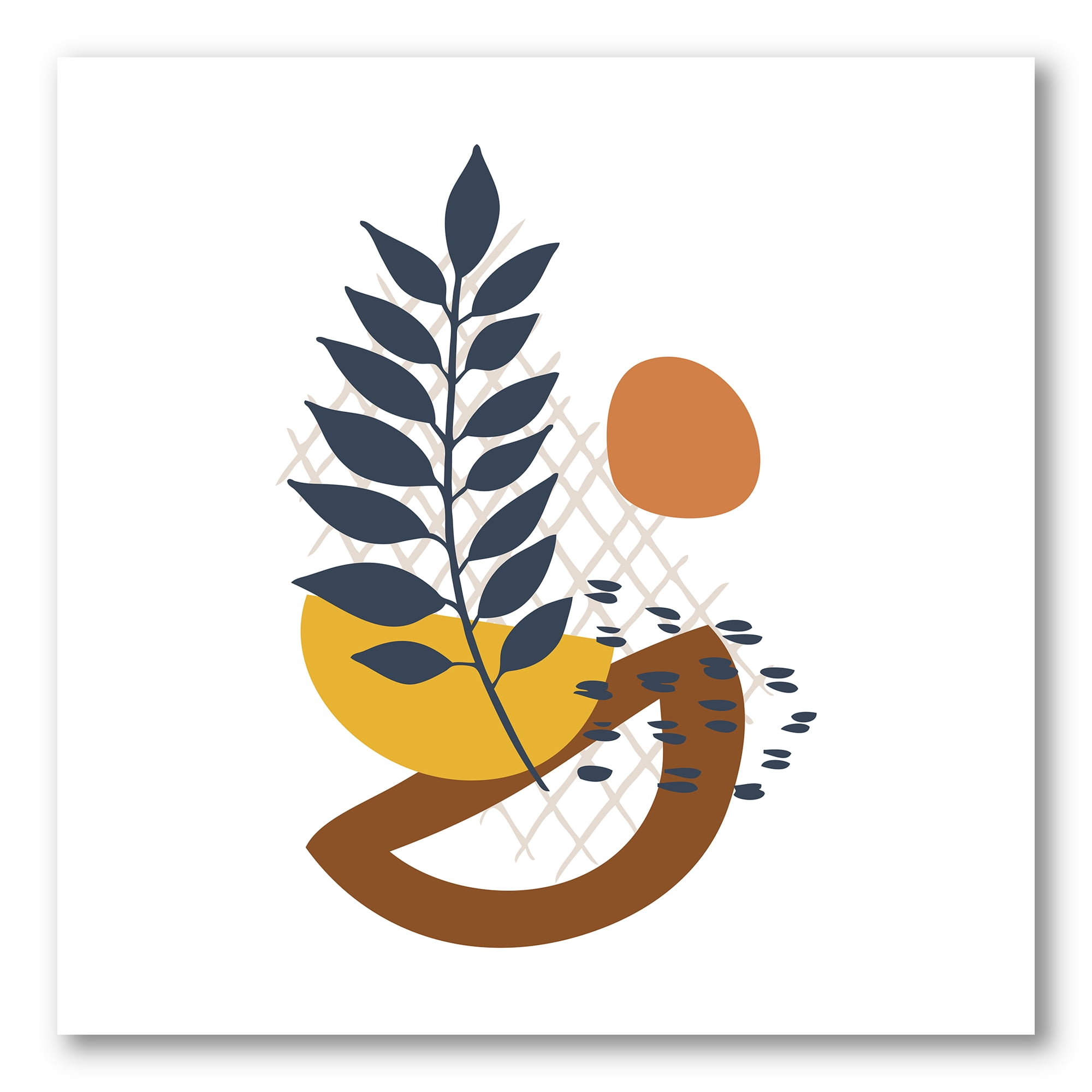 Designart ' Abstract Leaves With Elementary Shapes ' Modern Canvas Wall Art Print
