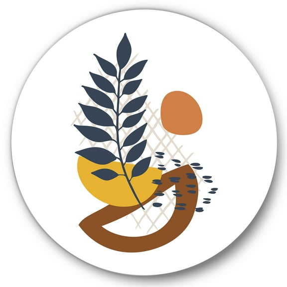 Designart 'Abstract Leaves With Elementary Shapes' Modern Circle Metal Wall Art 36x36 - Disc of 36