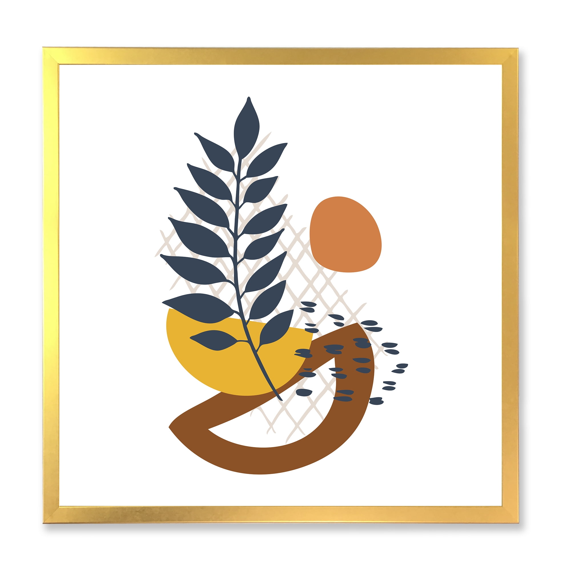 Designart 'Abstract Leaves With Elementary Shapes' Modern Framed Art Print