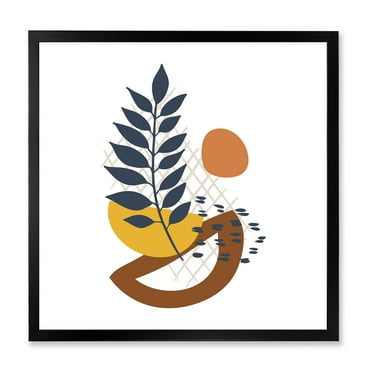 Designart 'Abstract Leaves With Elementary Shapes' Modern Framed Art Print