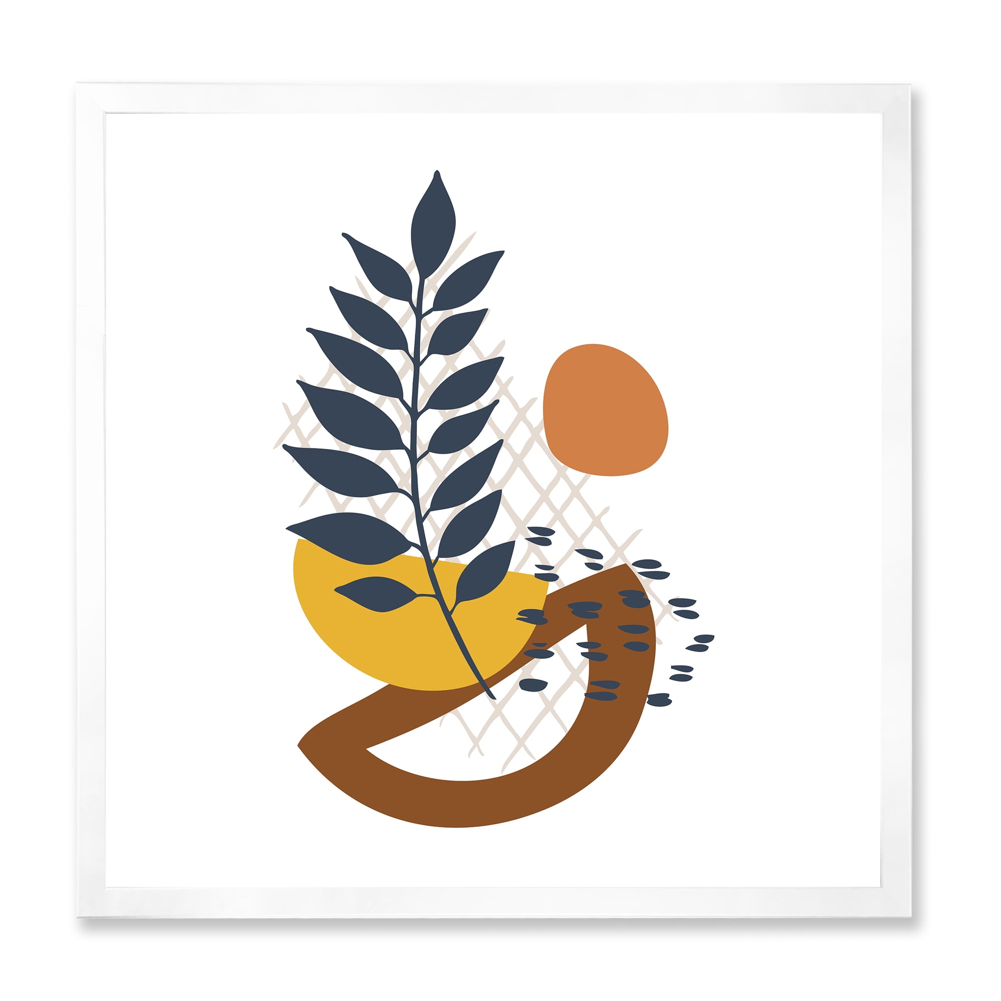 Designart 'Abstract Leaves With Elementary Shapes' Modern Framed Art Print