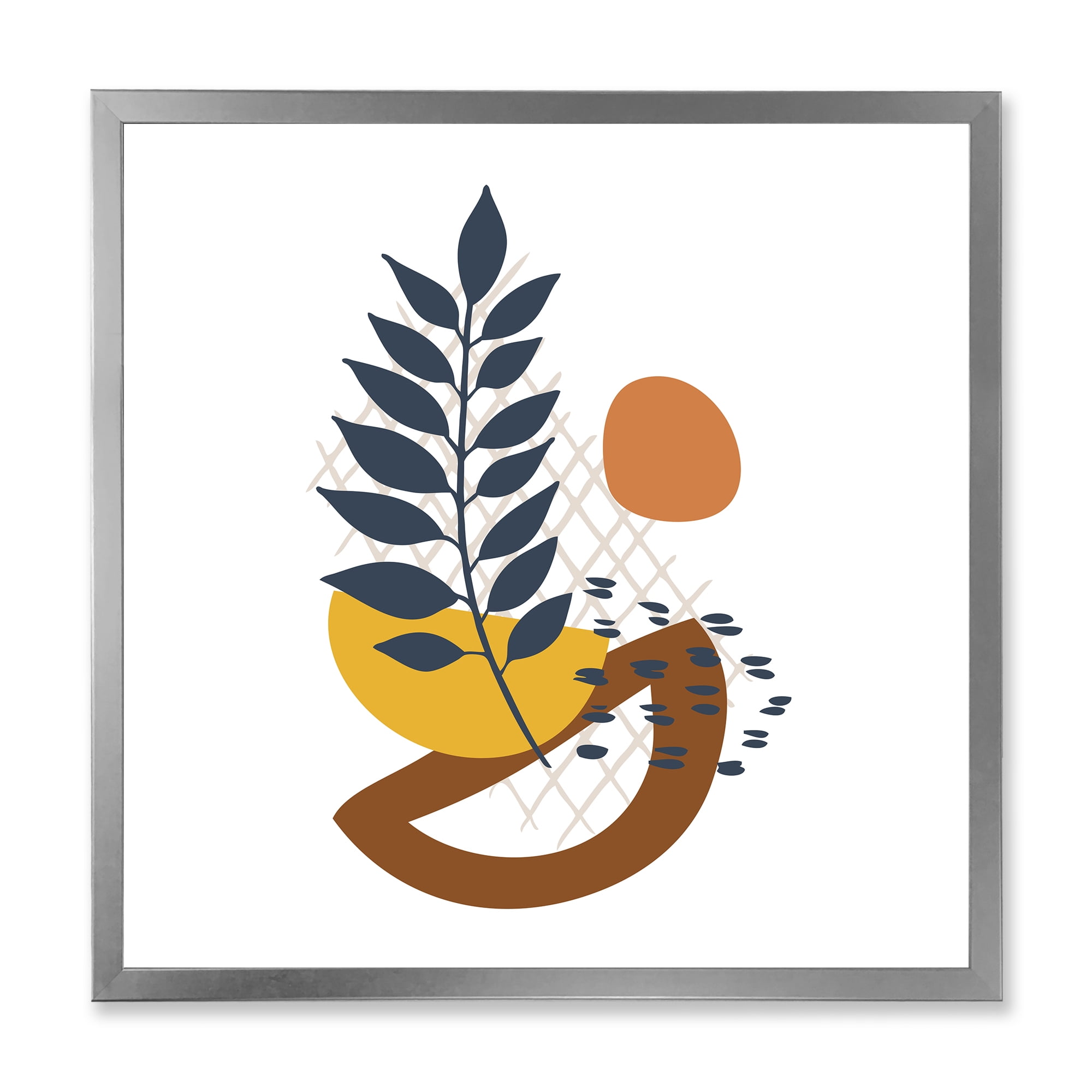 Designart 'Abstract Leaves With Elementary Shapes' Modern Framed Art Print
