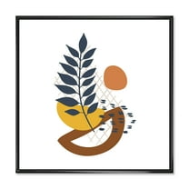 Designart 'Abstract Leaves With Elementary Shapes' Modern Framed Canvas Wall Art Print