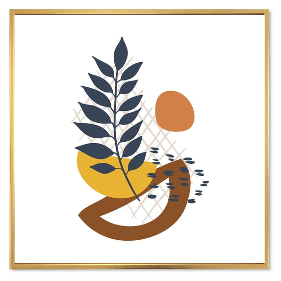 Designart 'Abstract Leaves With Elementary Shapes' Modern Framed Canvas Wall Art Print