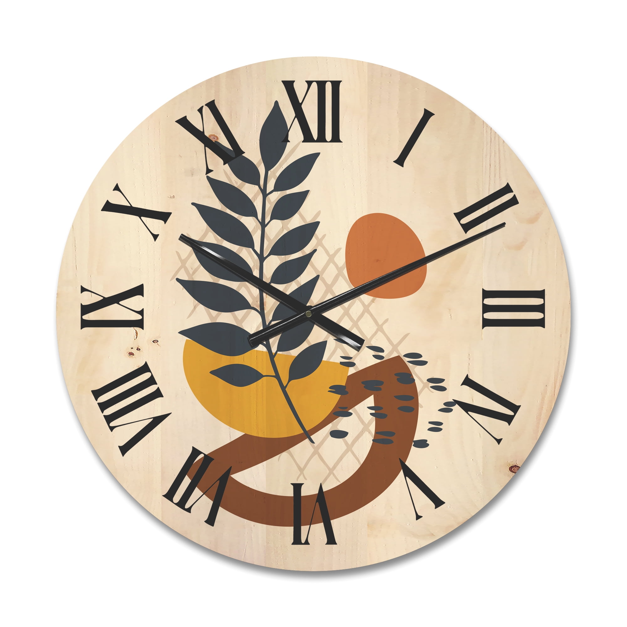 Designart 'Abstract Leaves With Elementary Shapes' Modern Wood Wall Clock