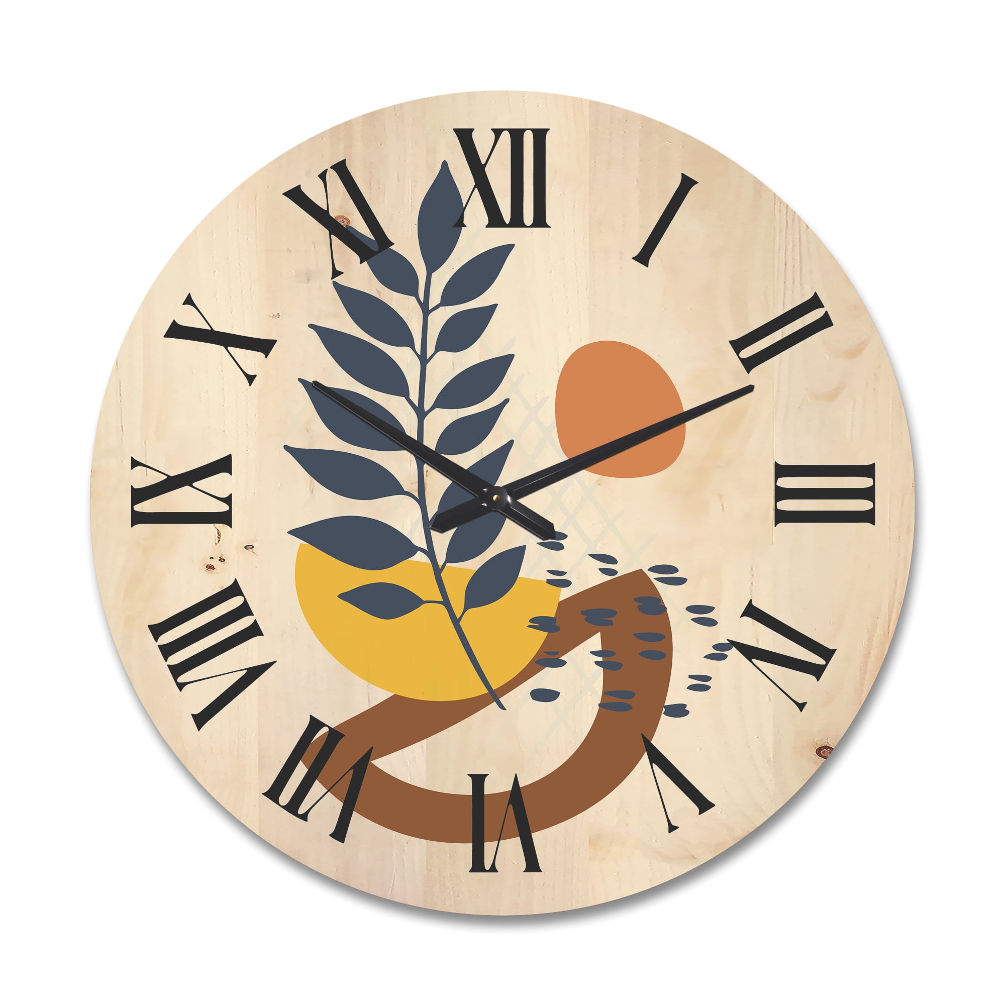Designart 'Abstract Leaves With Elementary Shapes' Modern Wood Wall Clock