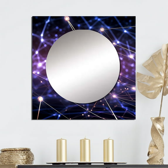 Designart "Abstract Light Infinity Matrix of Illumination" Fractals Square Mirror Wall Decor Transitional - Large Purple Square Bathroom Mirror - Square Printed Wall Mirror Art