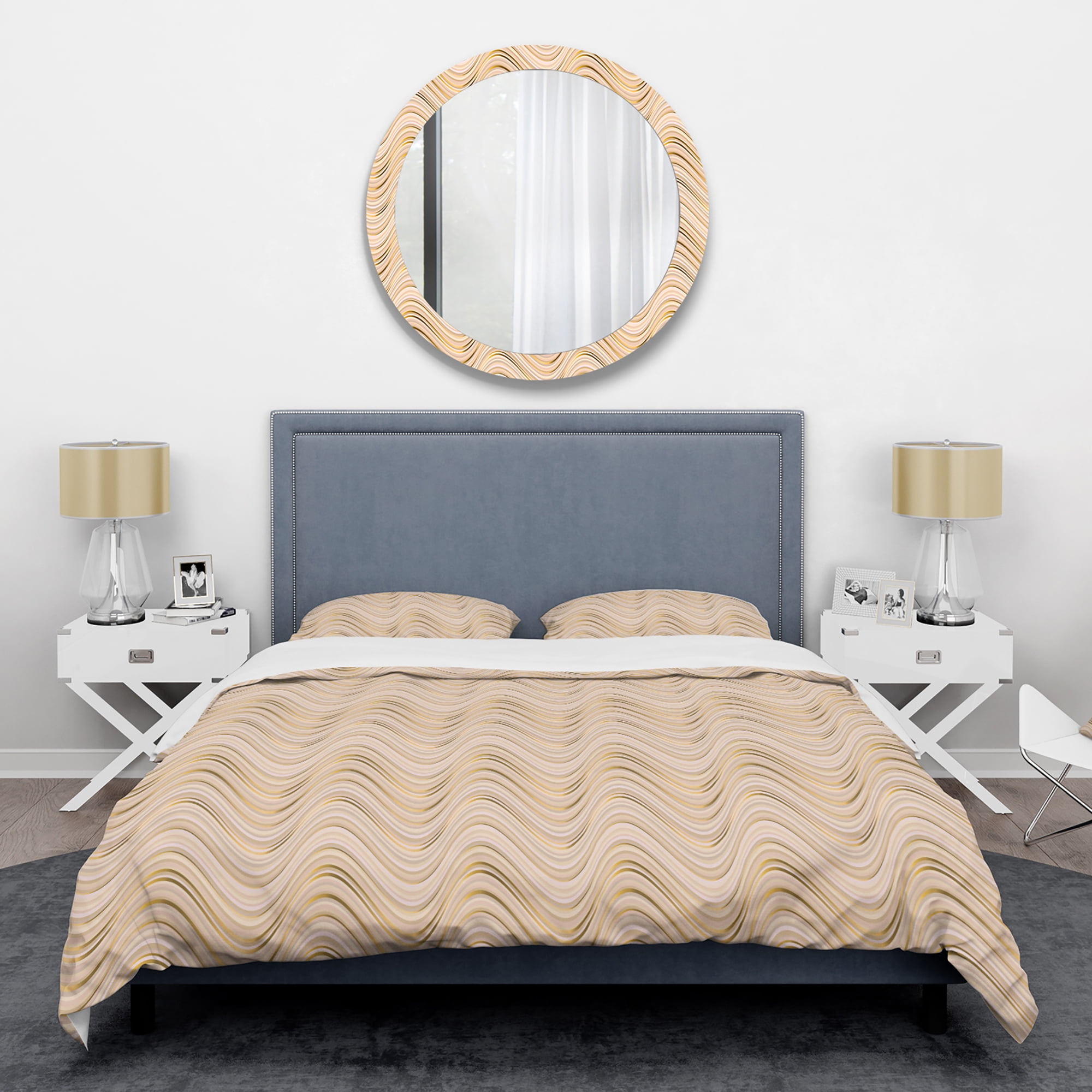 Designart 'Abstract Luxury Beige Waves' Mid-Century Modern Duvet Cover Set