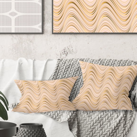 Designart Abstract Luxury Beige Waves' Mid-Century Modern Throw Pillow - 18x18