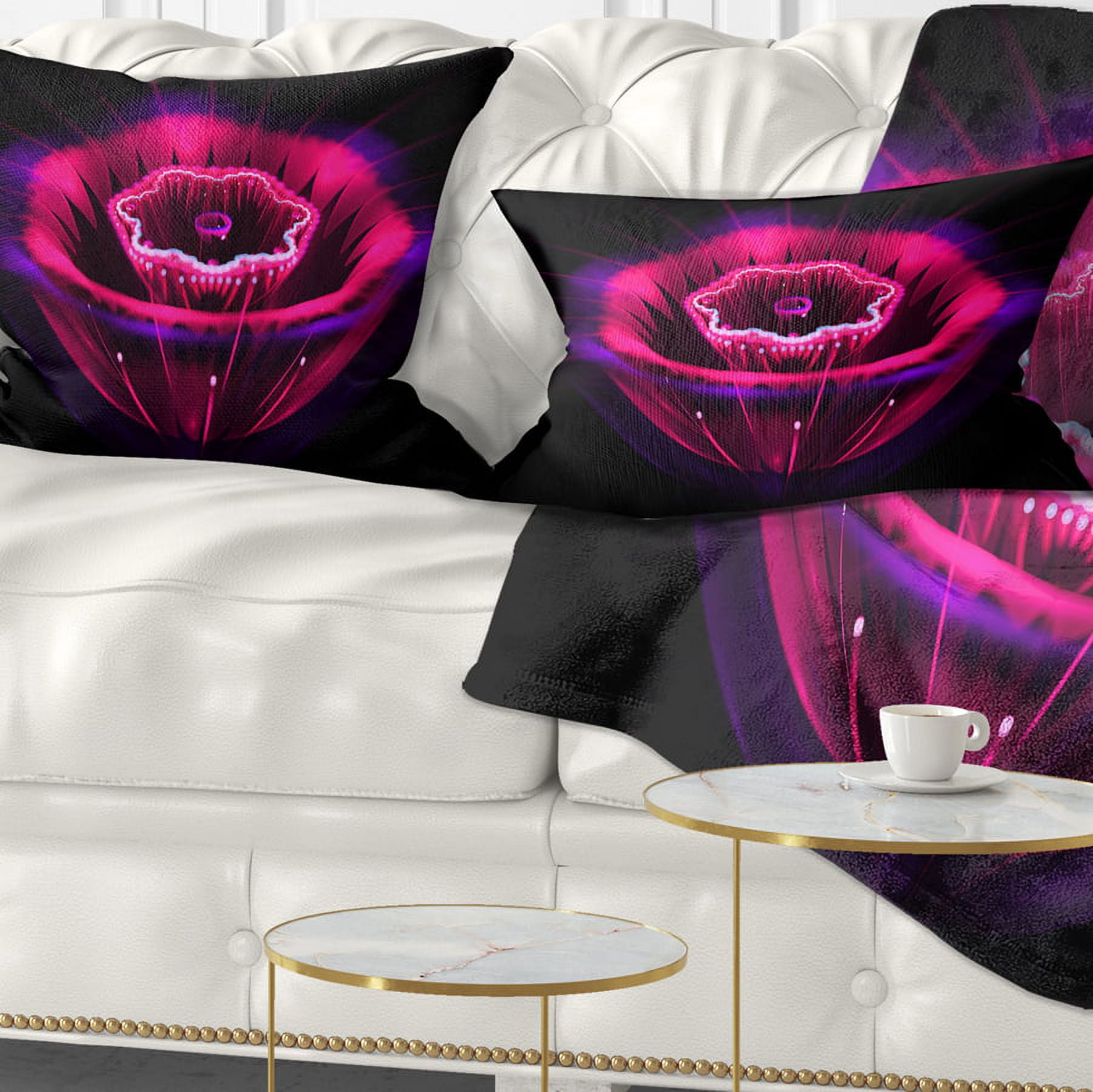 Designart Abstract Magenta Fractal Flower - Floral Throw Pillow - 12x20