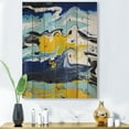 thumbnail image 1 of Designart 'Abstract Marble Composition In Blue and Yellow II' Modern Print on Natural Pine Wood, 1 of 5