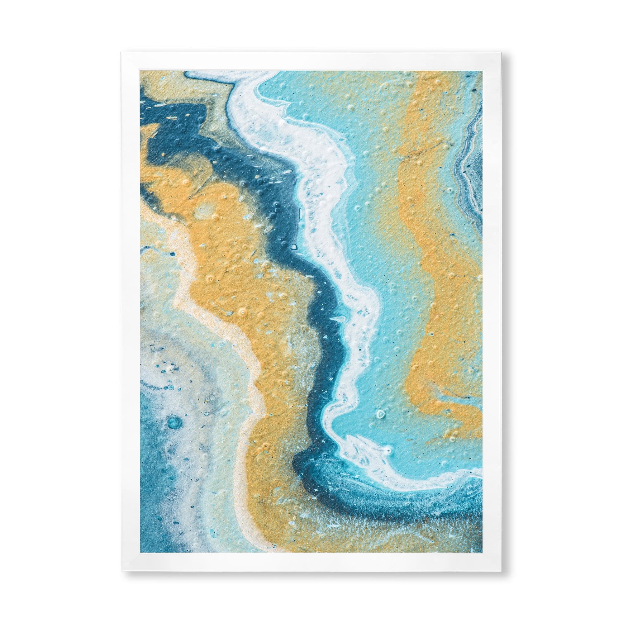 Designart 'Abstract Marble Composition In Blue and Yellow III' Modern Framed Art Print