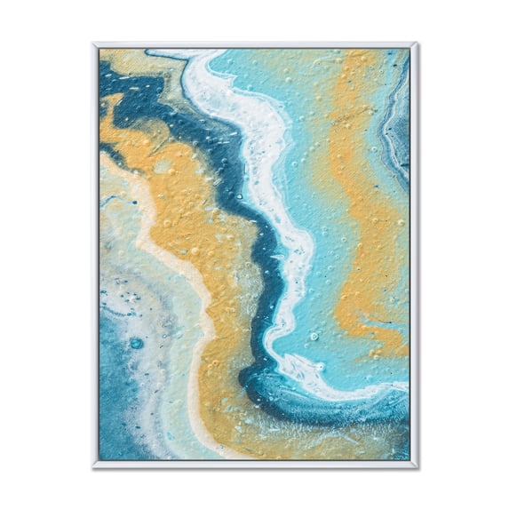 Designart 'Abstract Marble Composition In Blue and Yellow III' Modern Framed Canvas Wall Art Print