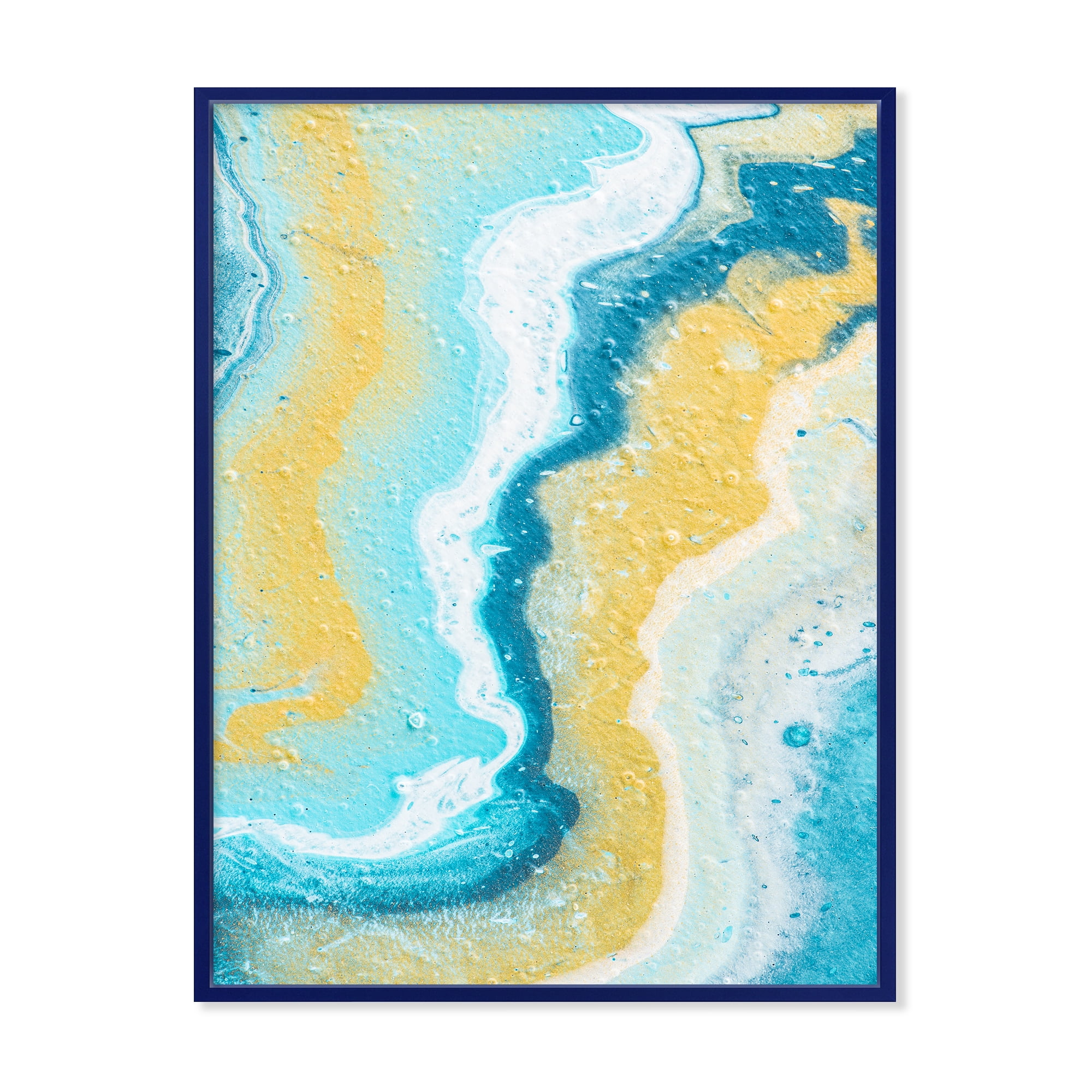 Designart 'Abstract Marble Composition In Blue and Yellow III' Modern Framed Canvas Wall Art Print