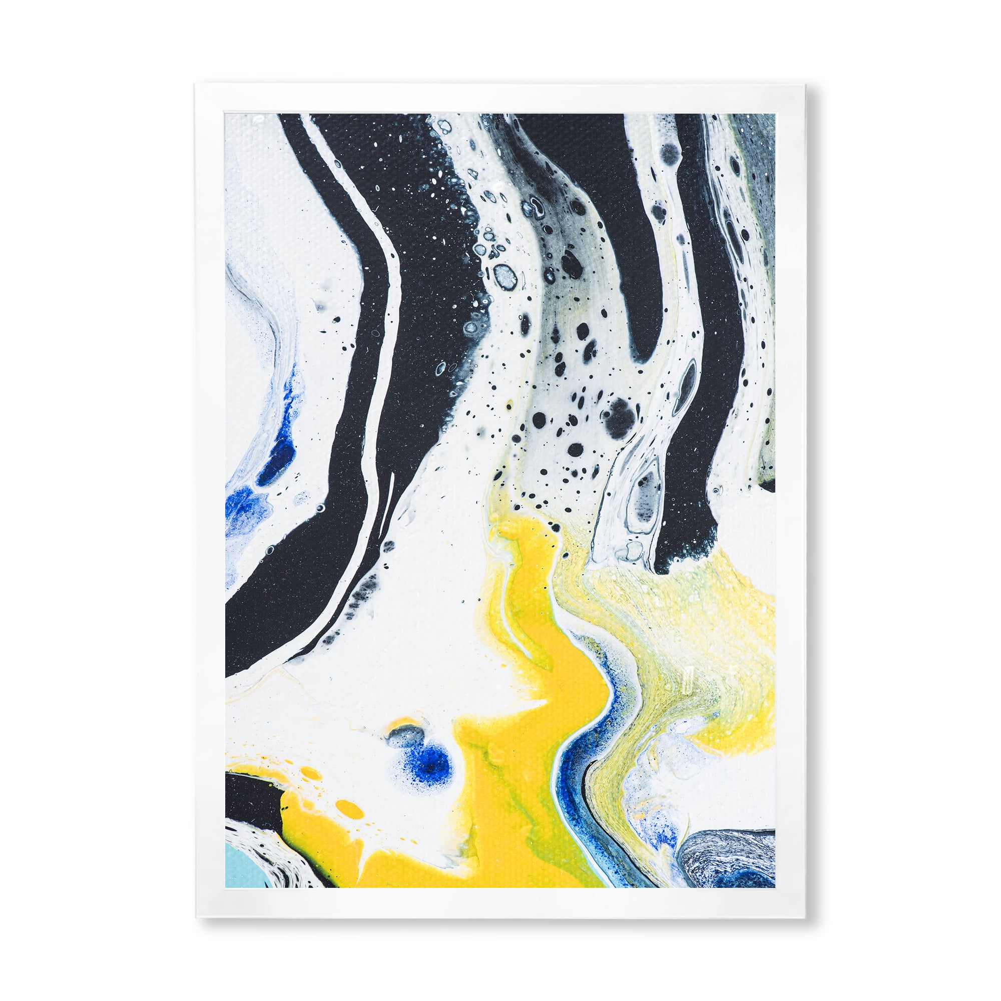 Designart 'Abstract Marble Composition In Blue and Yellow IV' Modern Framed Art Print