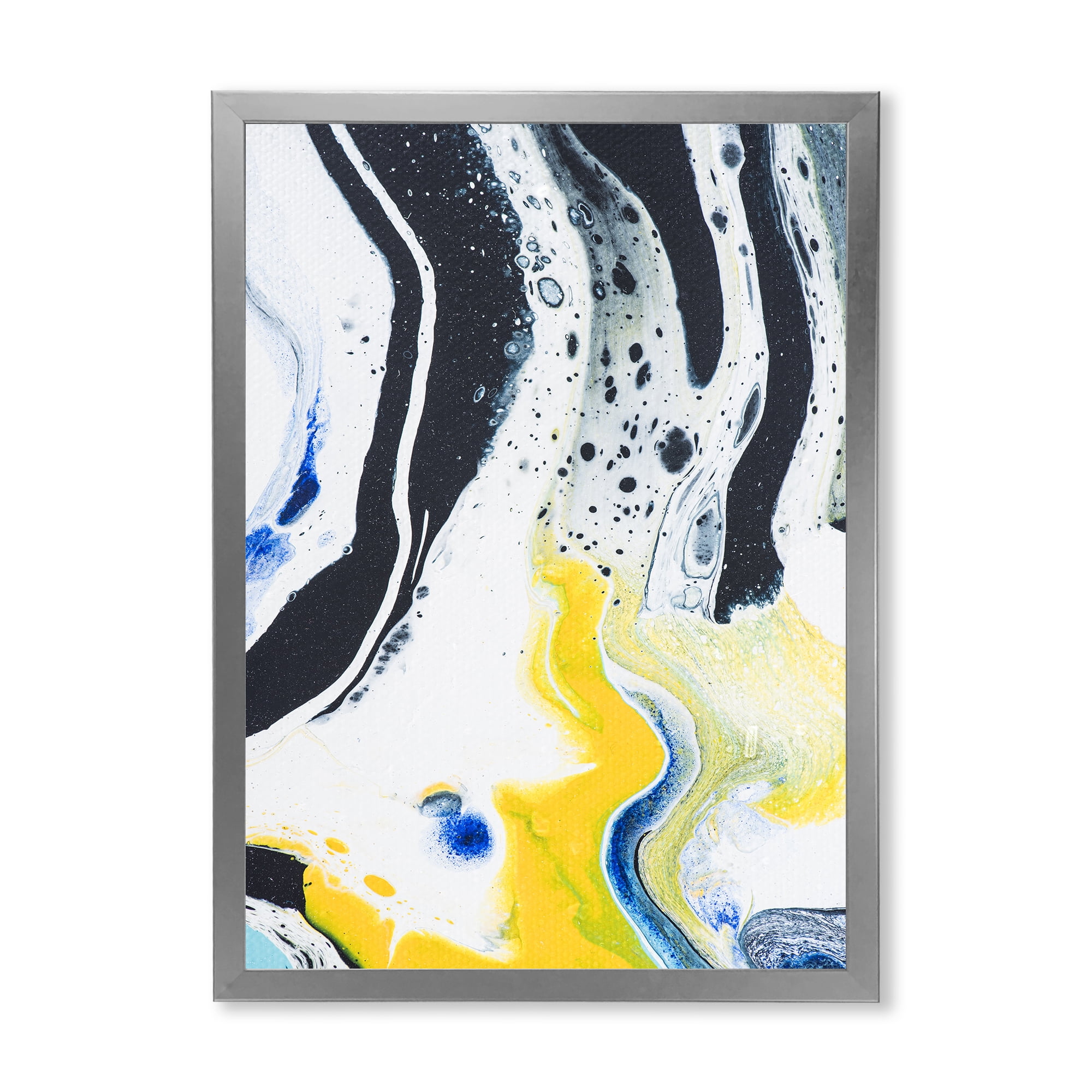 Designart 'Abstract Marble Composition In Blue and Yellow IV' Modern Framed Art Print