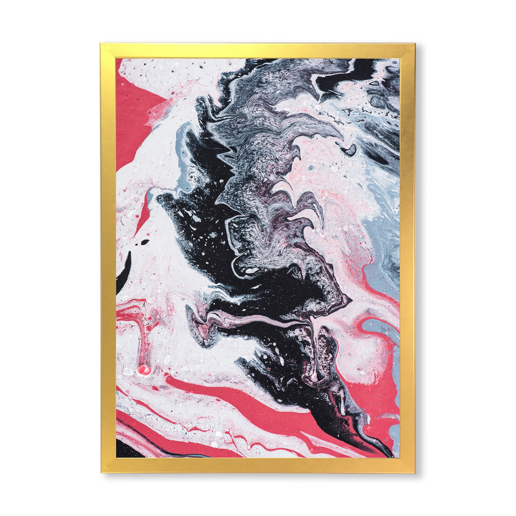 Designart 'Abstract Marble Composition In Gray and Pink I' Modern Framed Art Print