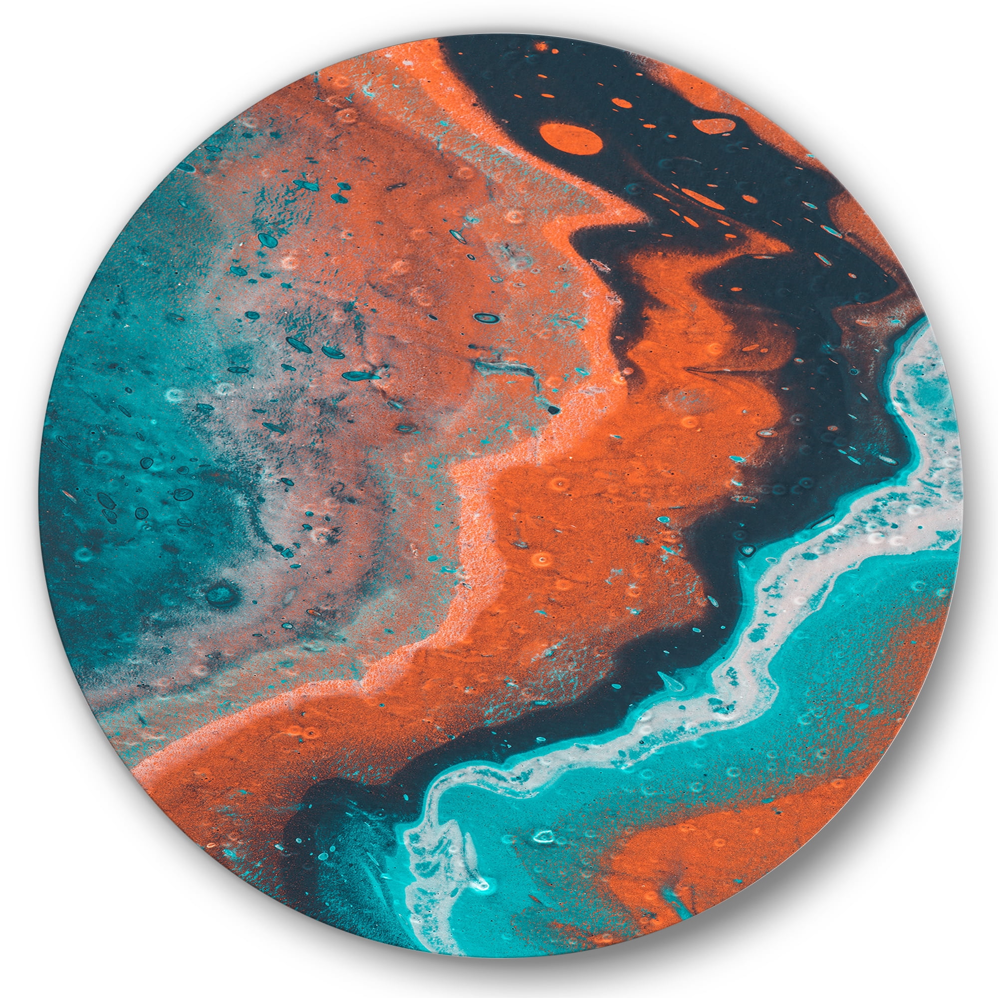 Designart 'Abstract Marble Composition In Orange and Blue I' Modern Circle Metal Wall Art 36x36 - Disc of 36