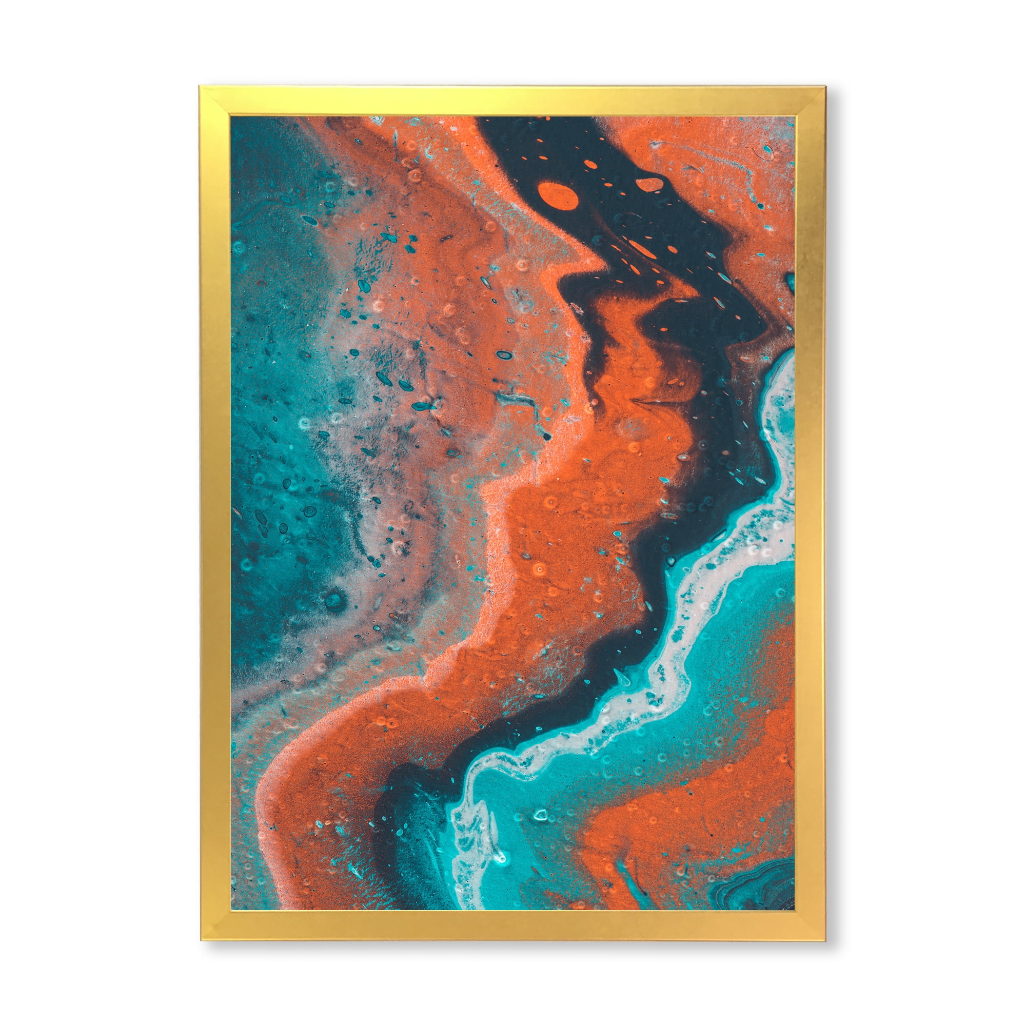 Designart 'Abstract Marble Composition In Orange and Blue I' Modern Framed Art Print