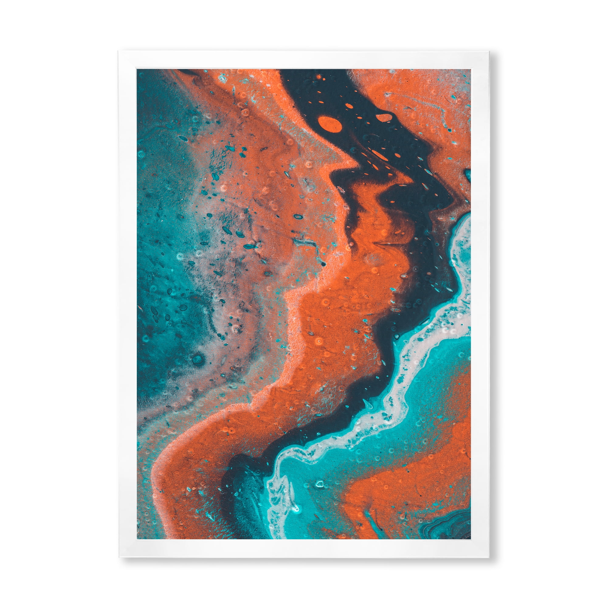 Designart 'Abstract Marble Composition In Orange and Blue I' Modern Framed Art Print
