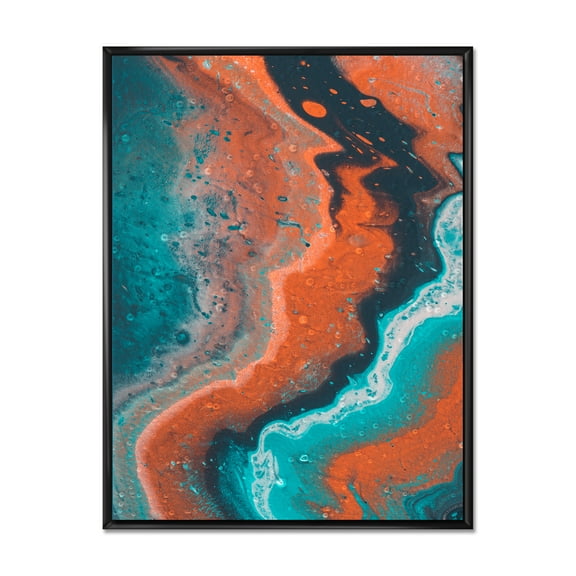 Designart 'Abstract Marble Composition In Orange and Blue I' Modern Framed Canvas Wall Art Print