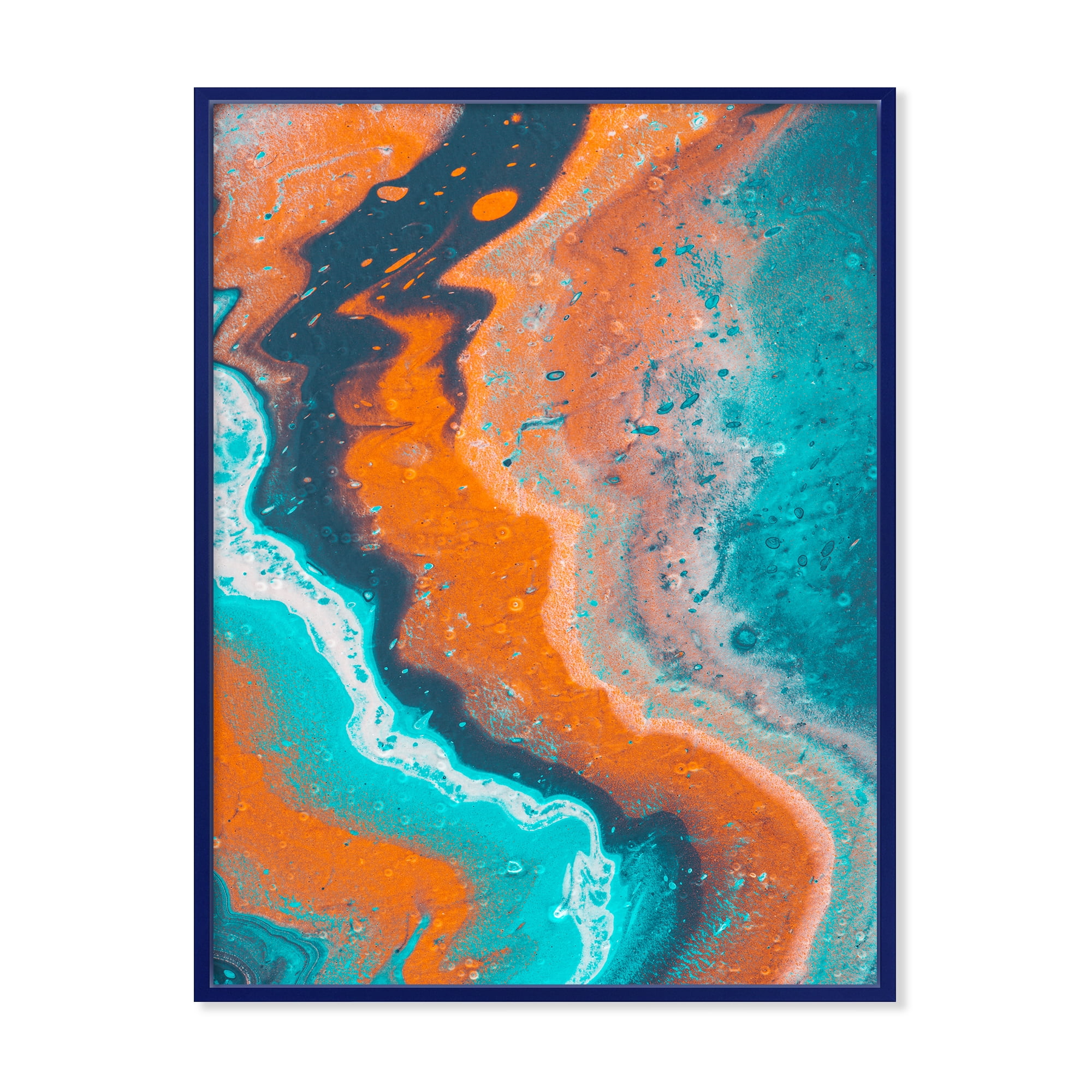 Designart 'Abstract Marble Composition In Orange and Blue I' Modern Framed Canvas Wall Art Print