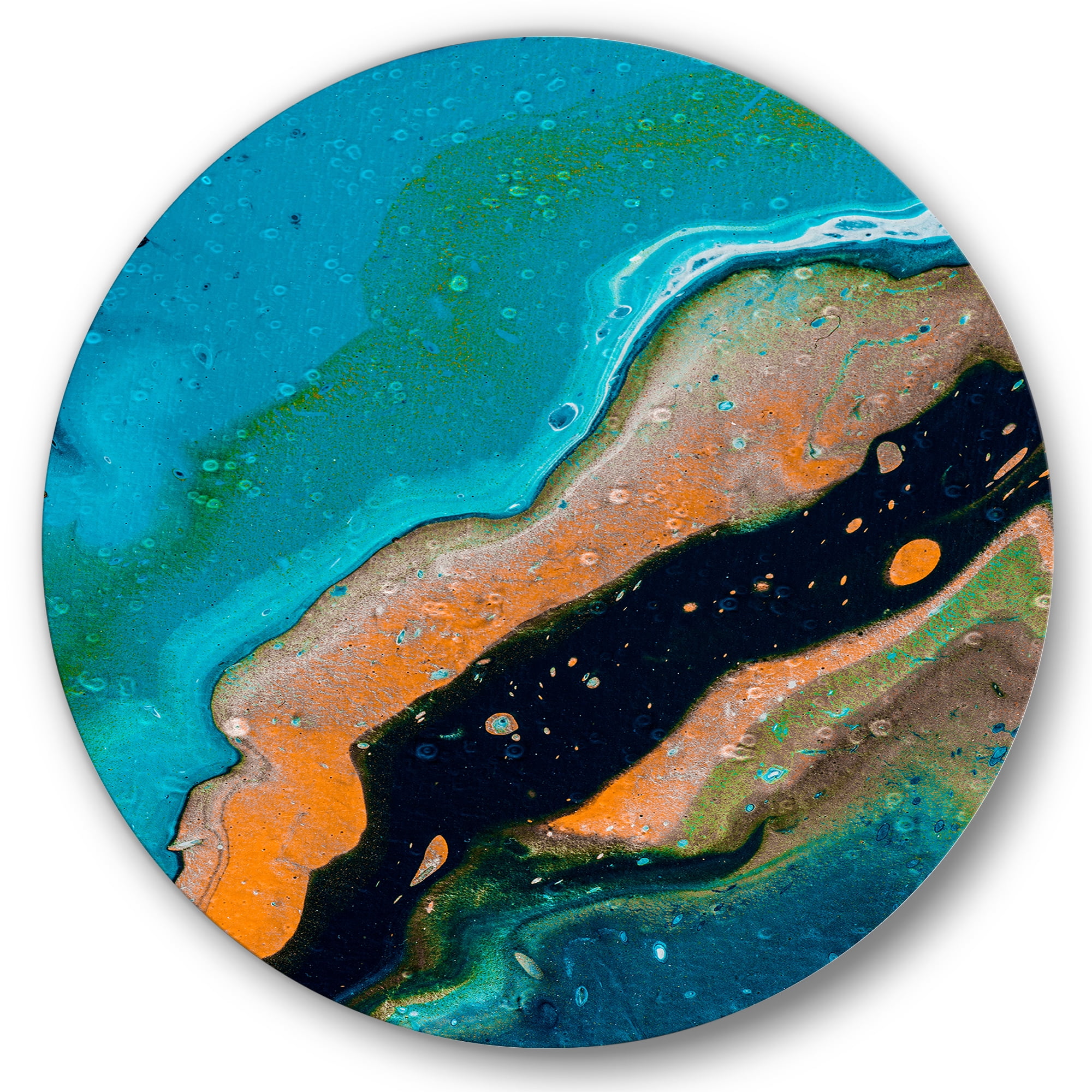 Designart 'Abstract Marble Composition In Orange and Blue II' Modern Circle Metal Wall Art 11x11 - Disc of 11