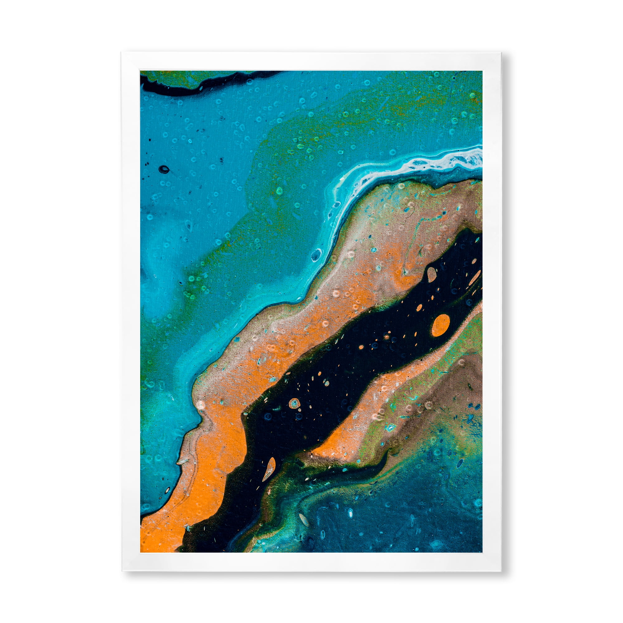 Designart 'Abstract Marble Composition In Orange and Blue II' Modern Framed Art Print