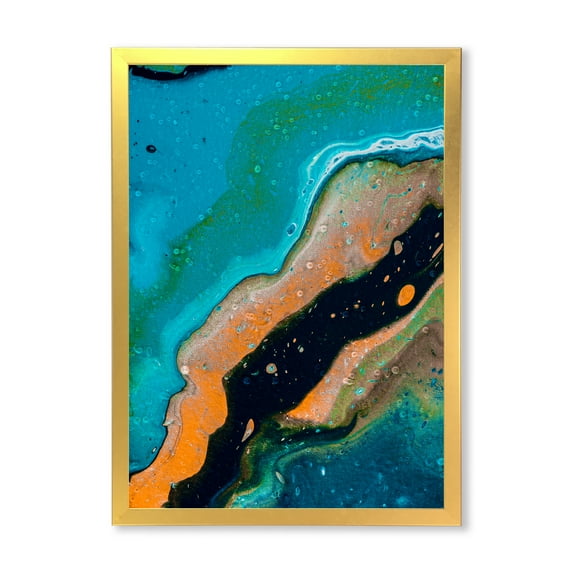 Designart 'Abstract Marble Composition In Orange and Blue II' Modern Framed Art Print