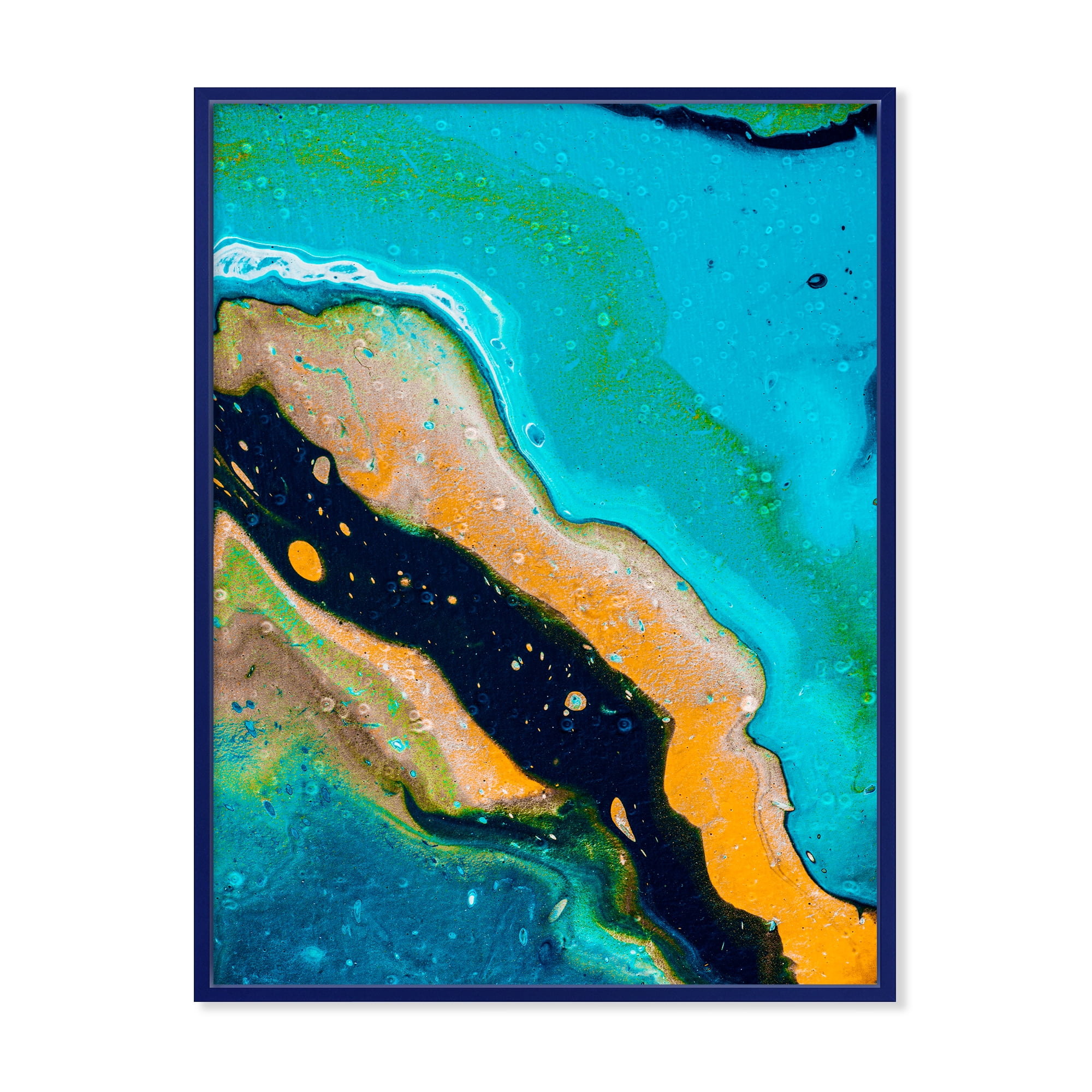 Designart 'Abstract Marble Composition In Orange and Blue II' Modern Framed Canvas Wall Art Print
