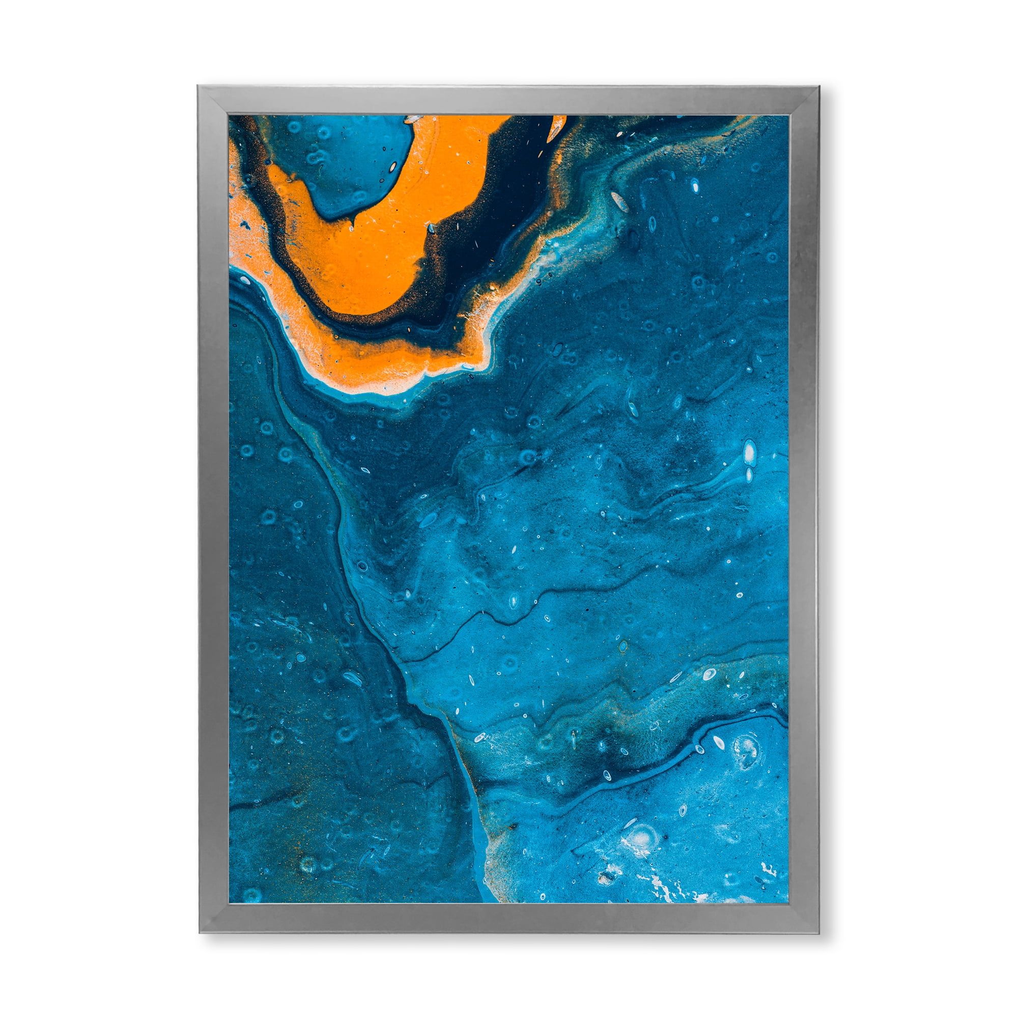 Designart 'Abstract Marble Composition In Orange and Blue III' Modern Framed Art Print