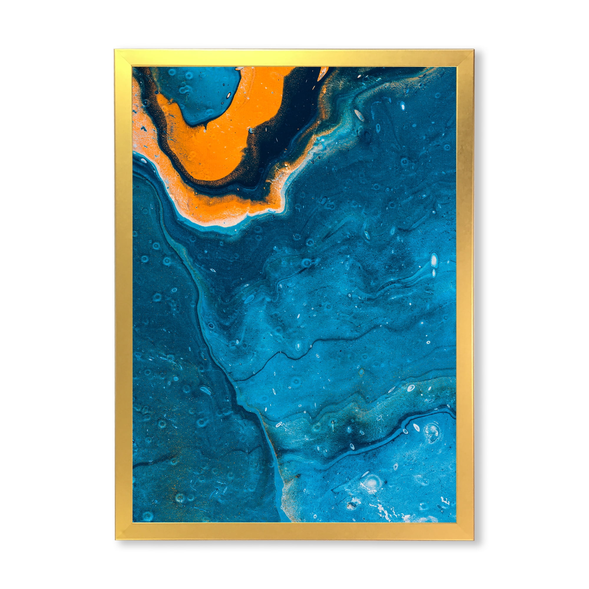 Designart 'Abstract Marble Composition In Orange and Blue III' Modern Framed Art Print