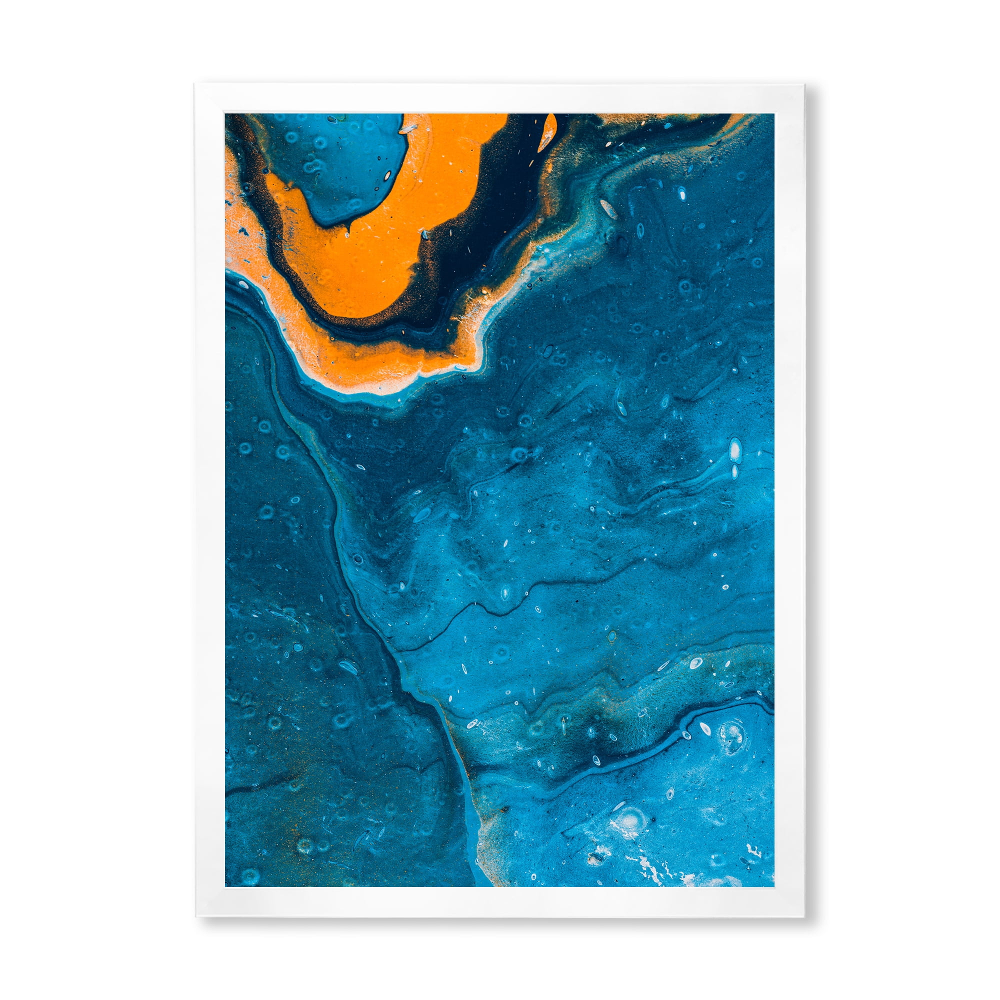 Designart 'Abstract Marble Composition In Orange and Blue III' Modern Framed Art Print