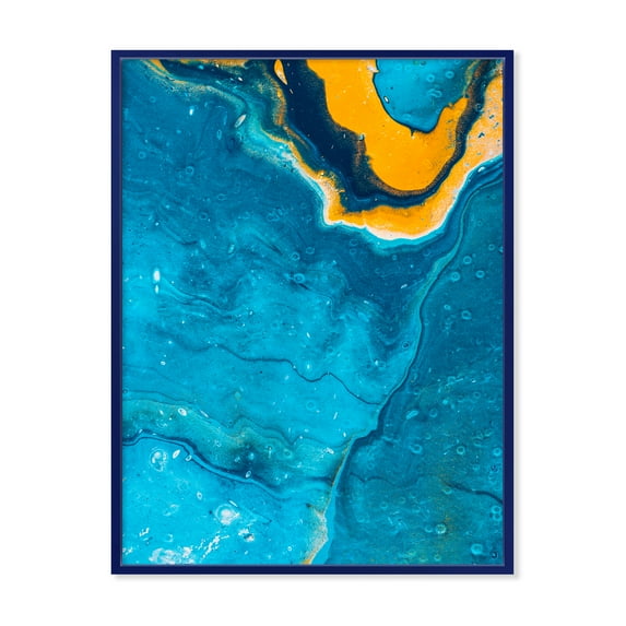 Designart 'Abstract Marble Composition In Orange and Blue III' Modern Framed Canvas Wall Art Print