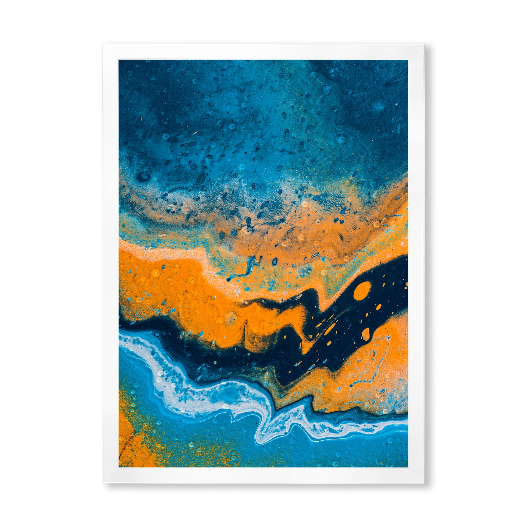 Designart 'Abstract Marble Composition In Orange and Blue IV' Modern Framed Art Print