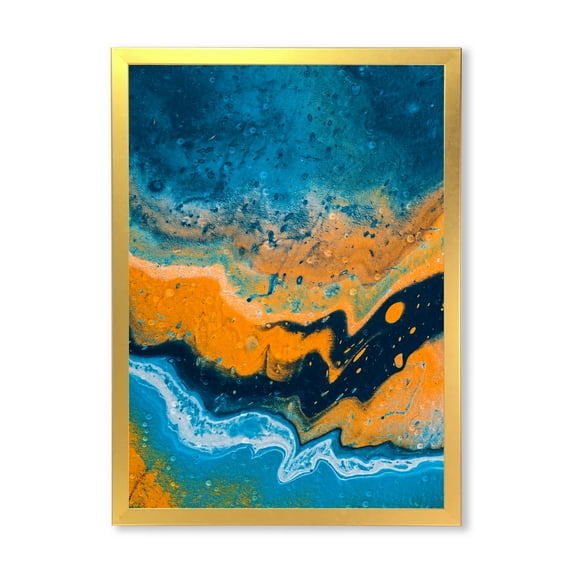 Designart 'Abstract Marble Composition In Orange and Blue IV' Modern Framed Art Print