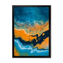 Designart 'Abstract Marble Composition In Orange and Blue IV' Modern Framed Art Print