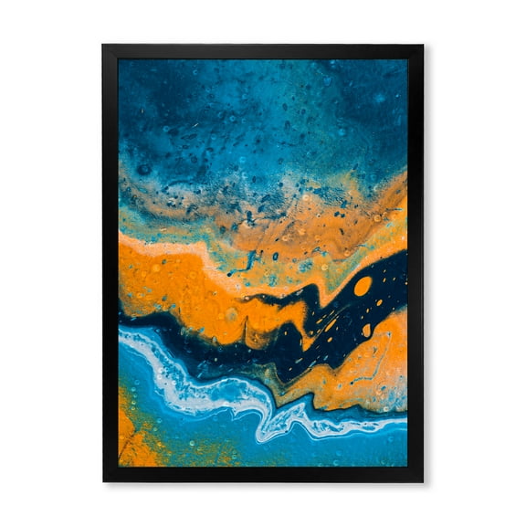 Designart 'Abstract Marble Composition In Orange and Blue IV' Modern Framed Art Print