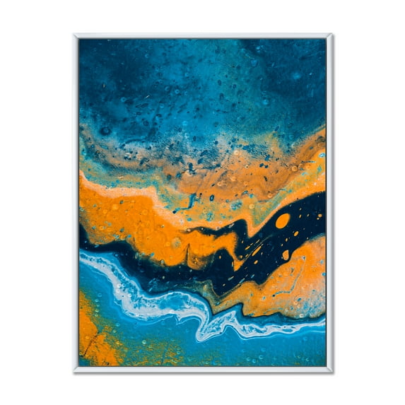 Designart 'Abstract Marble Composition In Orange and Blue IV' Modern Framed Canvas Wall Art Print