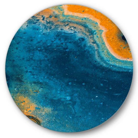 Designart 'Abstract Marble Composition In Orange and Blue V' Modern Circle Metal Wall Art 23x23 - Disc of 23