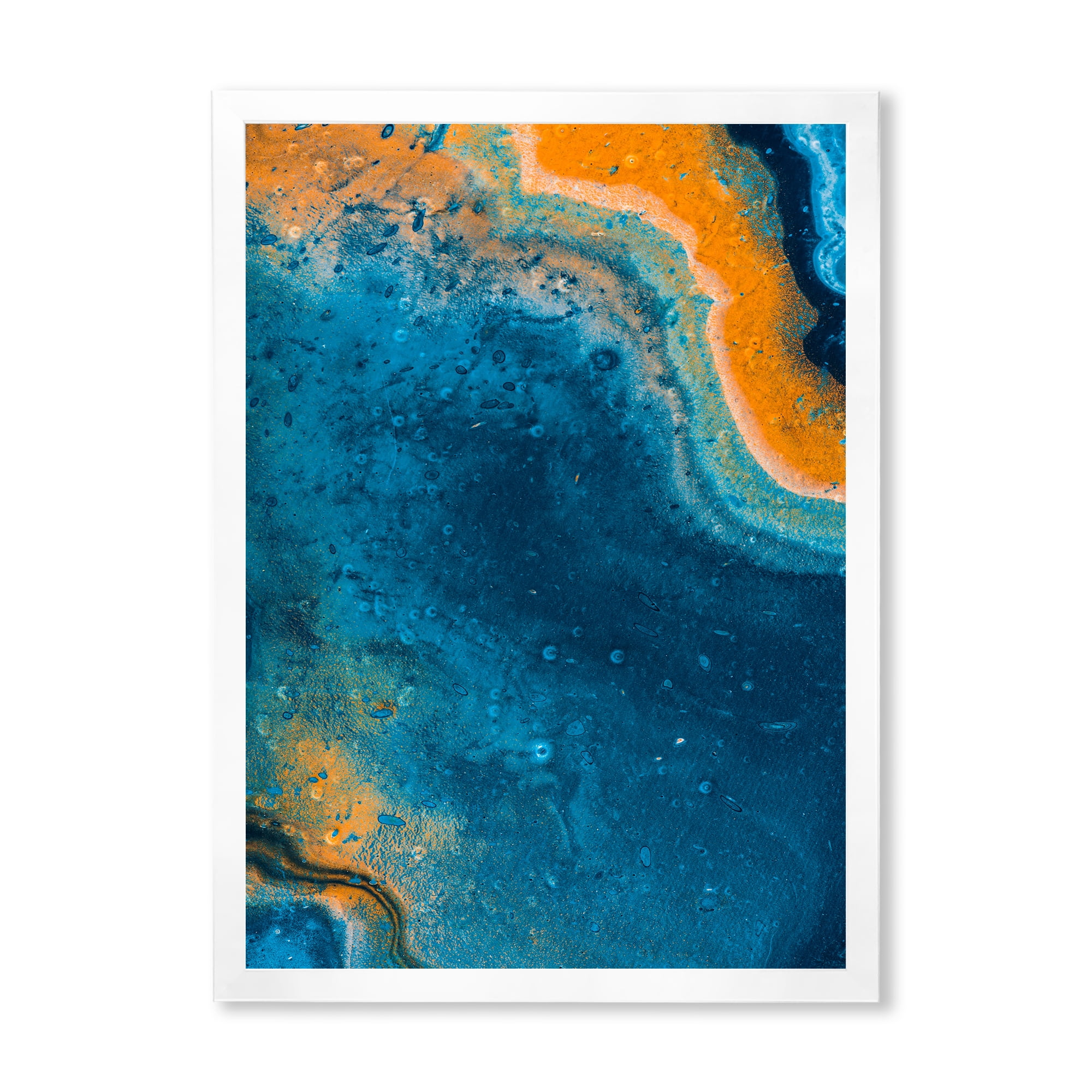 Designart 'Abstract Marble Composition In Orange and Blue V' Modern Framed Art Print