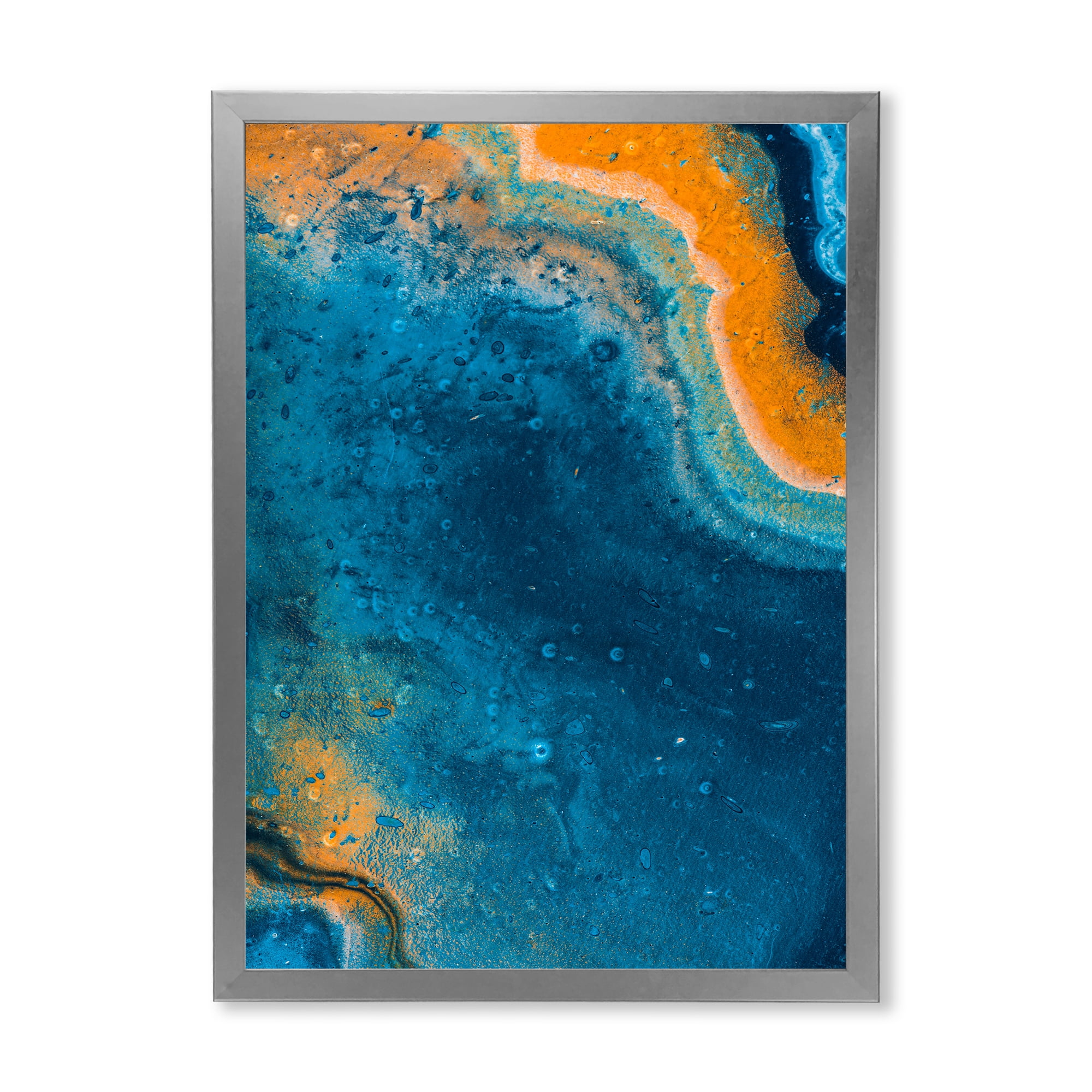 Designart 'Abstract Marble Composition In Orange and Blue V' Modern Framed Art Print