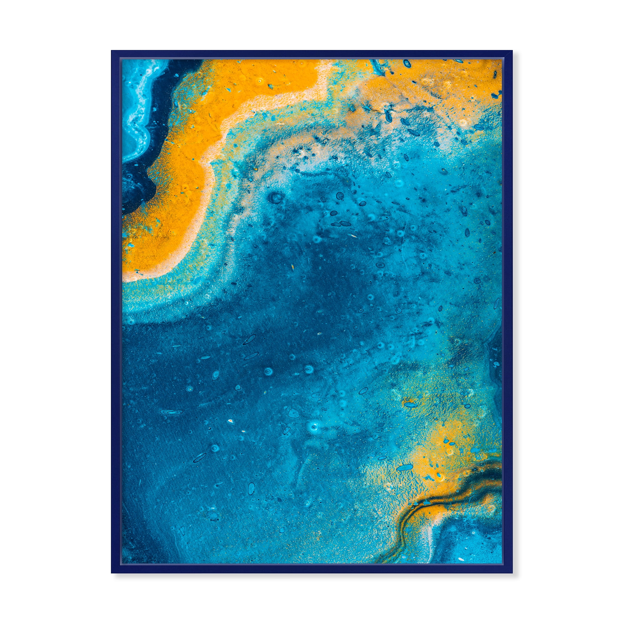 Designart 'Abstract Marble Composition In Orange and Blue V' Modern Framed Canvas Wall Art Print